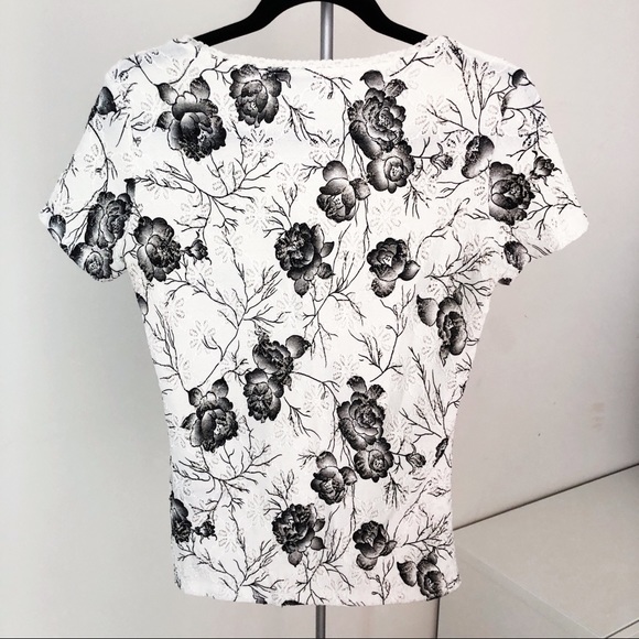 White Grey Floral Print Short Sleeve Shirt Top - Picture 2 of 2